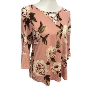 Rue Juju Small Floral Boho Bell Sleeve Criss Cross Cottage Core Flowy Blouse